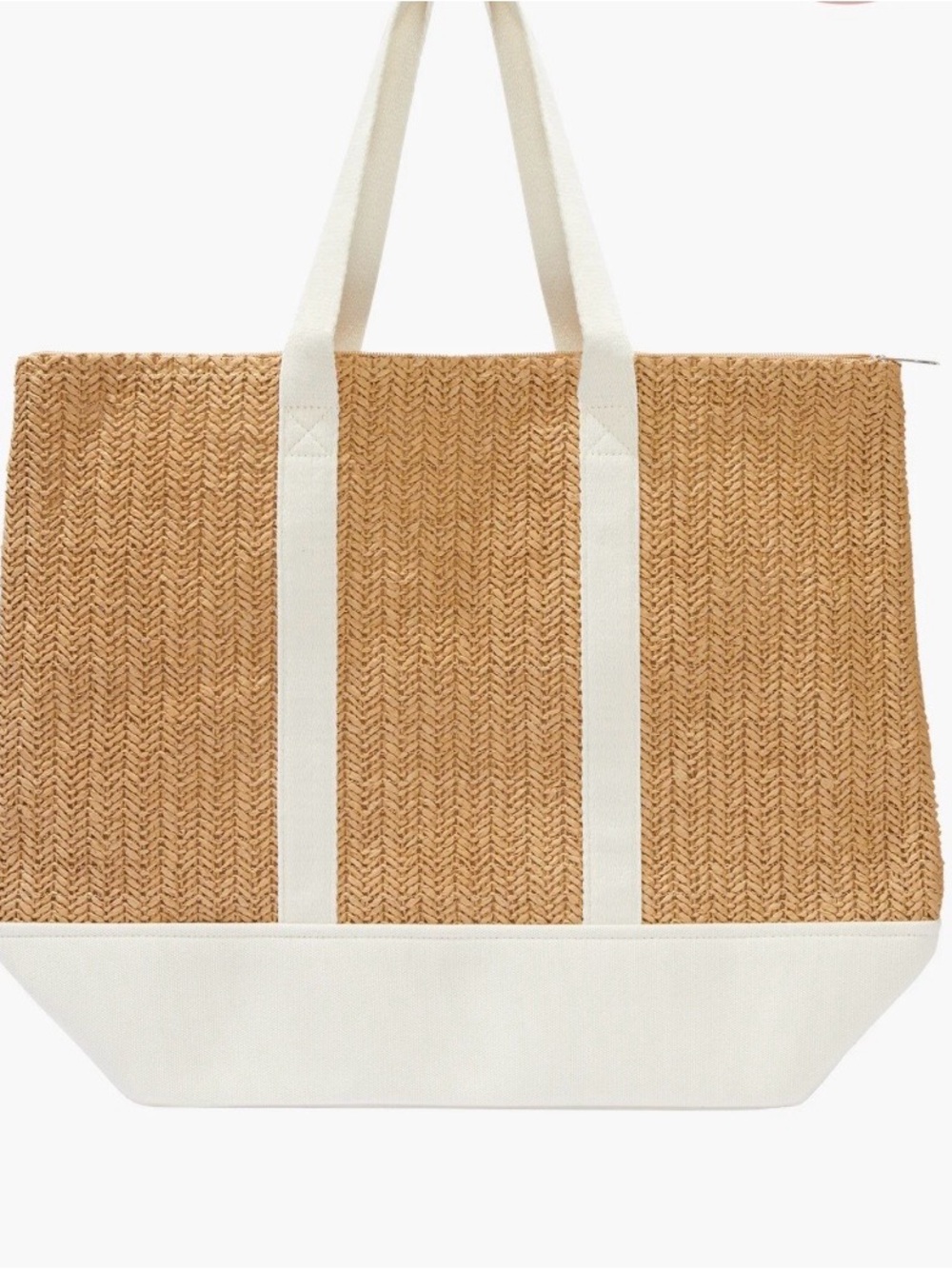 Sunseeker tote. Beige Woven Straw Tote Bag with Cream Accents